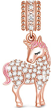 GNOCE Einhorn Charm Anhänger 925 Sterling Silber Bead Charms mit Zirkonia Roségold Charm Schmuck für alle Armbänder Halsketten Geschenke Bijouterie Damen Mädchen Baby (Roségold)