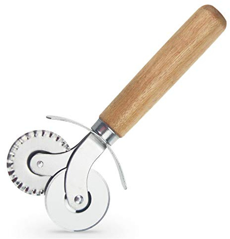 Dreamskull Pizzamesser Pizzascheider Edelstahl Pizza Schneider Messer Rad Roller Pizzarad Pizzaroller Pizza Cutter Klinge mit Holzgriff Günstig Leicht Spülmaschinenfest Klein (B-Zwei Räder)