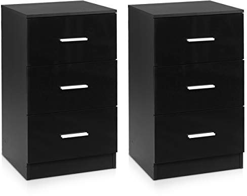GOPLUS Nachtkommode aus Holz, Nachtkonsole mit 3 Schubladen, Universal Nachttisch für Schlafzimmer, Wohnzimmer oder Arbeitszimmer, Kommode Boxspringbett, Beistelltisch 67cm hoch, Schwarz (2er-Set)