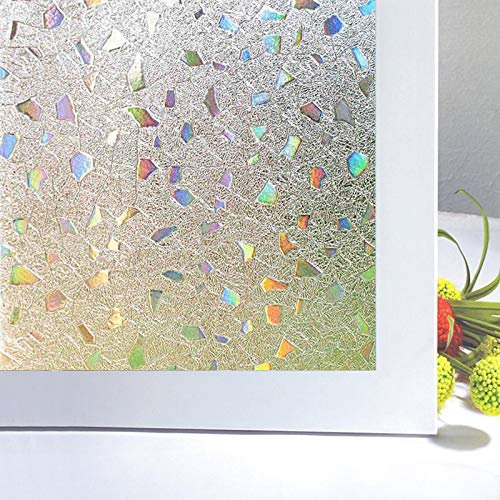 Zindoo 3D Fensterfolie Anti-UV Ohne Kleber Blickdicht Sichtschutzfolie Dekorfolie Farbeffekt unter Sonnenlicht 90X200CM