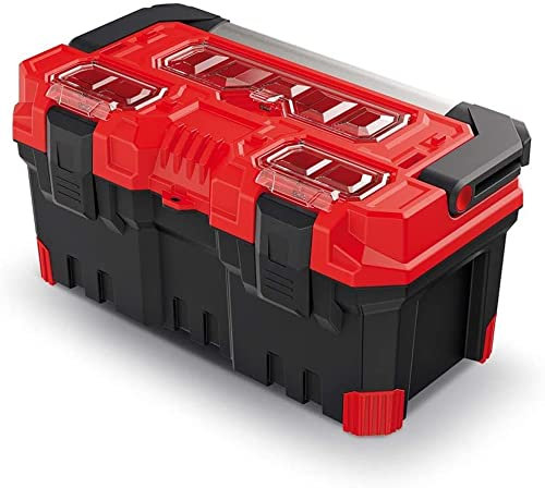 Kistenberg Titan Plus Werkzeugkiste KTIPA5025-3020 – robuste Werkzeugbox aus Kunststoff in rot/schwarz, 496 x 258 x 240 mm, stabile Ausführung mit 15 kg Tragkraft, ideal für Heimwerker & Profis