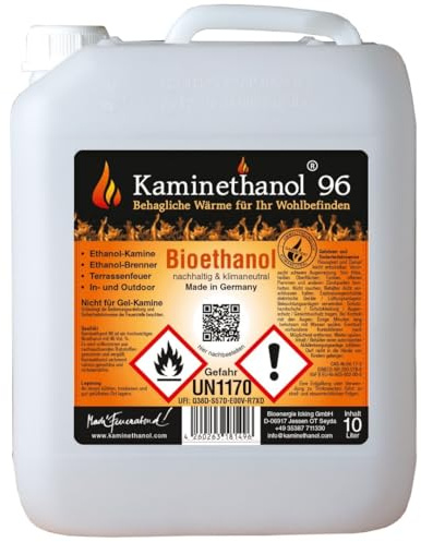 Kaminethanol Icking Bioethanol 96,6% 10 Liter (1 x 10 L) | Premium Qualität, direkt vom Hersteller, für Ethanol Kamine, Alkohol-Brenner, Terrassenfeuer, Raumfeuer, Gartenfackeln
