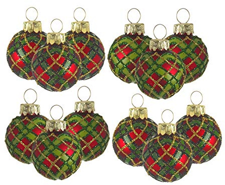 Mini Weihnachtskugeln – Tartan – Set mit 12 Stück (DDG132)