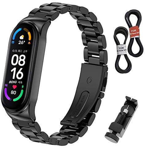 BDIG Correa Compatible para Xiaomi Mi Band 6/5 & MiBand 4/3 Correas Metal, MiBand 6 Pulsera de Acero Inoxidable Agradable para Mi Band 3/4/5/6 Correa (No Host)