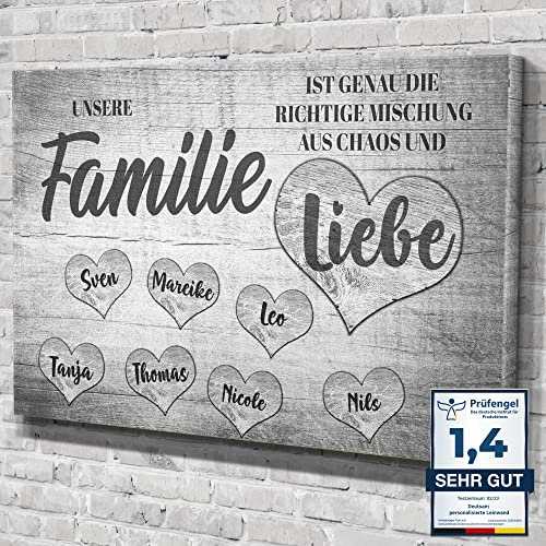 Deutsam Individuelle Leinwand Familien Liebe weiß Familie mit eigenen Namen Geschenk Muttertag Vatertag Leinwandbild bis 8 Personen