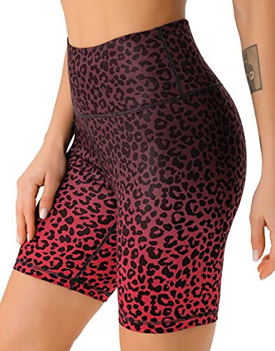 Persit Damen Yoga-Shorts mit hoher Taille, mit Tasche für Fitnessstudio, Workout, Sport, Laufen, Radfahren Gr. XS, rotes leopardenmuster