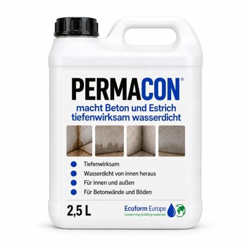 Ecoform Permacon Betonversiegelung 2,5 Liter - Transparente Wasserdichte Beschichtung für Beton & Stein - permanenter Feuchteschutz Innen & Außen