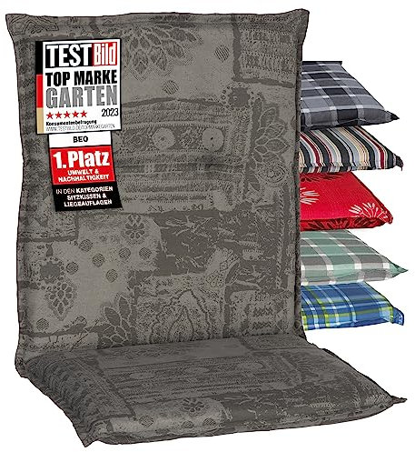 Beo® Barcelona Gartenstuhlauflagen | Waschbar | Made in EU | Öko-Tex Standard | Atmungsaktive Sitzkissen Outdoor | UV-beständig | 101x50cm | Polsterung 6cm | Grau Ornamente