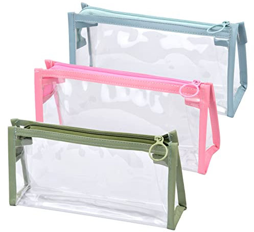 Jinlaili 3 Stück transparente Stifttasche wasserdichte Federtasche PVC Farbiger Federmäppchen mit großem Fassungsvermögen Mäppchen mit Reißverschluss für Studenten Lehrer Kinder Erwachsene