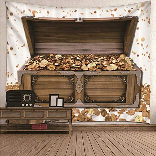 Banemi Chillout Wandteppich, Psychedelische Wandbehang Braunes Gold Schatz Polyester Wandteppich Home Decor Wandteppiche Wandkunst für Zimmer 260x240CM