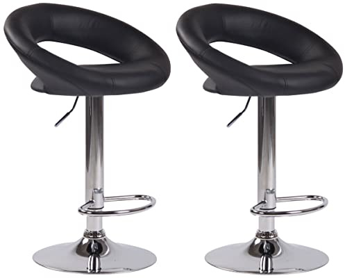 CLP 2er Set Barhocker Olinda Kunstleder I Thekenhocker Höhenverstellbar I Barstühle Mit Fußstütze I Tresenstühle Mit Trompetenfuß Metall | Farbe schwarz Gestell Farbe Chrom
