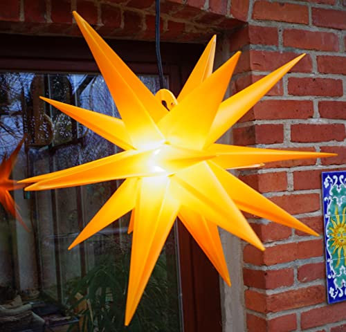 GURU SHOP 3D Batterie Außenstern Kaspar, Weihnachtsstern, Faltstern mit 18 Spitzen Incl. 7 m Kabel & LED Leuchtmittel - Ø 35 cm 4xAA Gelb, Kunststoff, Weihnachtsstern, Adventsstern