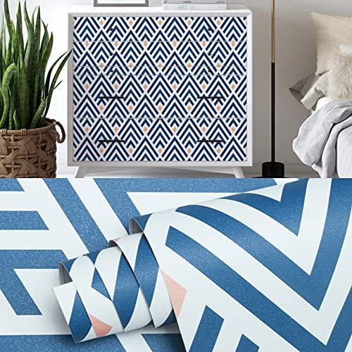Papel pintado autoadhesivo con textura geométrica azul, película de vinilo, forro extraíble, estante para encimera, cajón y armario, 17.7 x 118 pulgadas