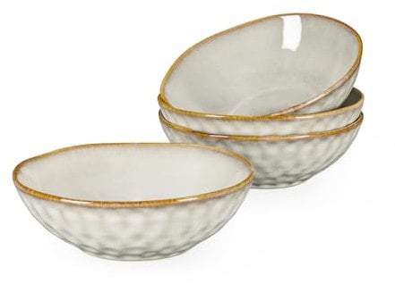 Müslischalen Steingut, 4-teiliges Schalen Set - 750ml, Bowl Schüssel Set/Suppenschüsseln Keramik/Schalen Ramen, Suppen Teller Set Beige - Bowl Schüssel für 4 Personen