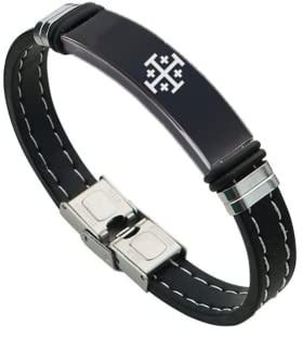 Jerusalem Christlich Kreuz Schmuck Frauen Männer Heilige Kreuzfahrer Querbalken Silikon Armband für Schutz Katholische Griechische Kreuze Armreif Religiöse Amulett Geschenke für Israel, 8,26 Zoll