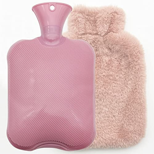Wärmflasche Groß, 2L Groß Gummi Wärmflasche mit Bezug, Warm Flaschen für Erwachsene für Kuschelige Nächte, Schmerzlinderung,Rücken, Bauch, Schulter und Nacken, Bettflasche mit Fleece Cover