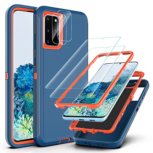 YmhxcY Hülle für Galaxy S20 Plus mit Samsung S20 Plus mit 2-teiligem Hydrogel-Film und 2-teiligem Kameraobjektiv-Schutzfilm,3-in-1 Anti-Drop-Schutzhülle für Samsung Galaxy S20 Plus-Blau/Orange
