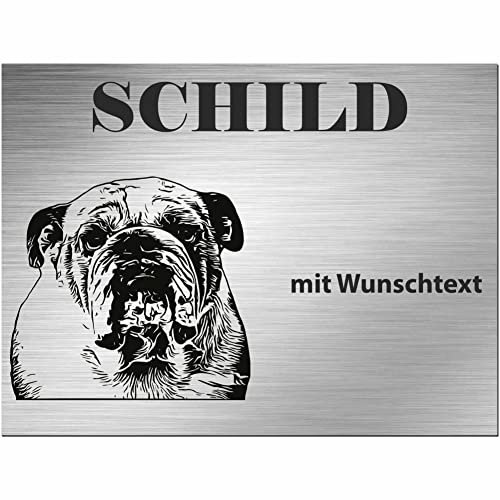 INDIGOS UG - Schilder selbst gestalten Französische Bulldogge - Wunschtext personalisiert - Aluverbundplatte Edelstahllook - ab 20x15 cm - Spruch - Deko Geschenkidee für Ihren Hund - Zaun - Türschild