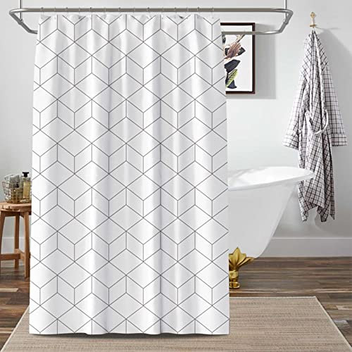Aotiwe Haken Duschvorhang, Duschvorhang Weiß Duschkabine Rechteckiges Gitter Polyester 80X180cm Bad Accessoires