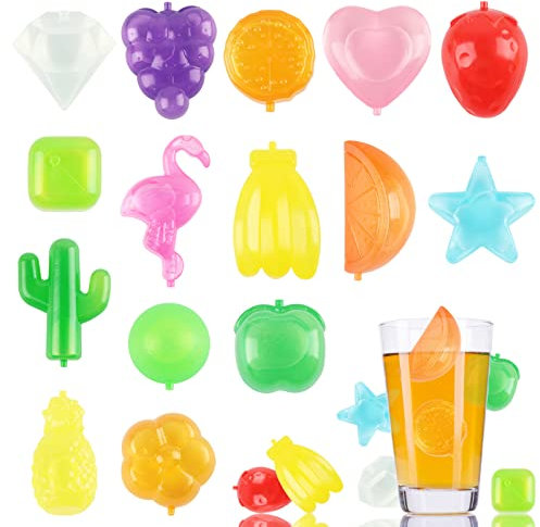 Cube de Glace Réutilisable, XiXiRan 30pcs Reusable Ice Cubes, Glaçons Plastiques Forme de Fruit et Carré pour les Boissons de Fête, Boissons Décoratives, Glaçons pour Le Visage