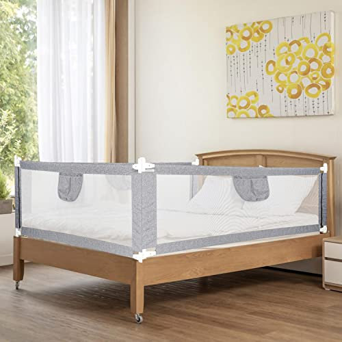 Tubiaz Bettgitter 180 x 80cm,Bettschutzgitter Kinderbettgitter für Kinder, Babybettgitter für Kleinkinder, Kinderbettgitter mit luftiges Netz, Bed Rail stabile Bauweise, einfache Montage, Grau
