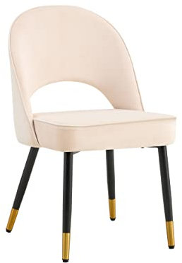 HYGRAD BUILT TO SURVIVE Padded Velvet Dining Chairs with Black Metal Legs - Modern Kitchen Side Chairs for Living Room/Bedroom/Kitchen, Upholstered Velvet Seat (1, Cream)