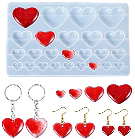 Weenkeey Herzform Epoxidharz Formen Herz Schlüsselanhänger Silikonform Liebe Herz Schmuck Gussform für DIY Handwerk Anhänger Halskette - 4 Größen