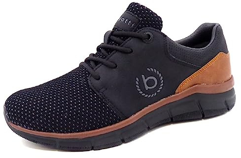 bugatti Herren Leichte Mesh-Sneaker im modernen Design, Flexible Sohle, Schwarz, 47 EU