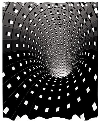 Abstract Shower Curtain Fantasy Optical Illusion Theme Bathroom Bathtubs Fabric Checkered Shower Curtain Set with 12 Hooks 72 x 72 inches Polyester Machine Washable, Black and White