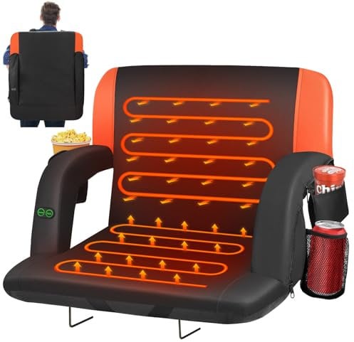 HOPERAN Beheizte Stadionsitze für Bleachers mit Rückenstütze, 25 Zoll, zweiseitige beheizte Stadionsitze mit Rückenlehne und Kissenbreite, tragbarer Stadionstuhl mit 5 Taschen, für Outdoor-Spiele,