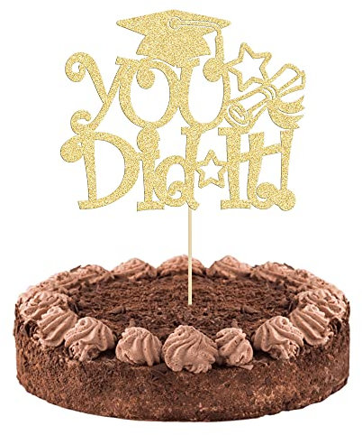 1xYou Did It Tortenaufsatz Glitzer Congrats Grad Cap 2023 Abschluss Kuchen Topper Dekorationen für 2023 Abschlussfeier Thema High School Jungen Mädchen Abschluss Party Kuchen Dekorationen Zubehör Gold