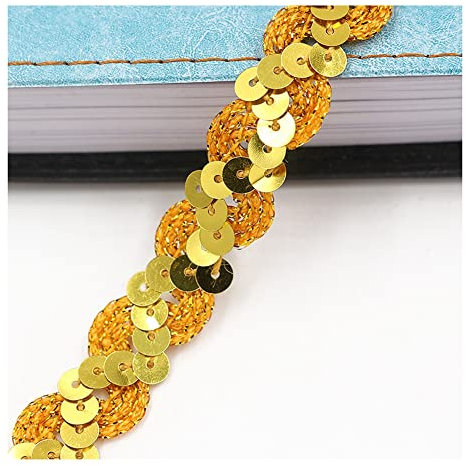 Yurosiay 10m×1.5cm Paillettenband Glänzende Geflochten Paillettenborte Wellig Dekoband Pailletten Zierband Bunt Paillettenband zum Aufnähen Paillettenbesatz für DIY Nähen Handwerk Gold 1#