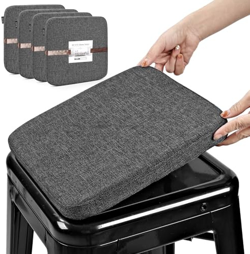 BUYUE Leinen magnetische Barhocker Kissen 1 Stück, Verbesserte Anti-rutsch atmungsaktiv kleinen Stuhl Sitzpolster für Cafe Bistro stapelbar Metallhocker (Quadrat, dunkelgrau, 4)