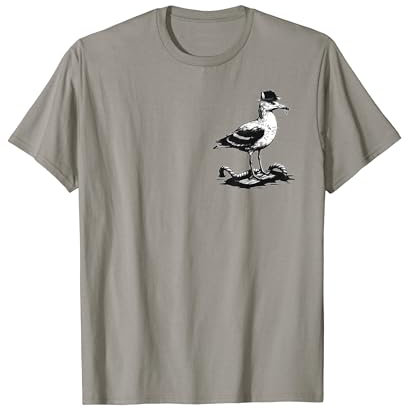 Witzige Möwe mit Hut Comic Kunst für Herren Damen Kinder T-Shirt