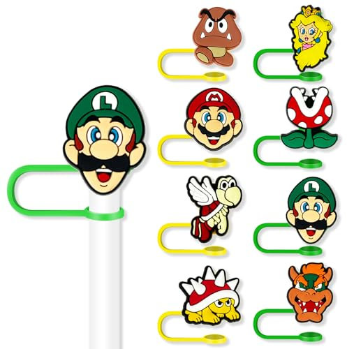 8Pcs Game Straw Covers Cap for Tumblers Stanley Cup, 10mm Cartoon Straw Topper, Silicone Straw Tip Covers for Drinking Straws