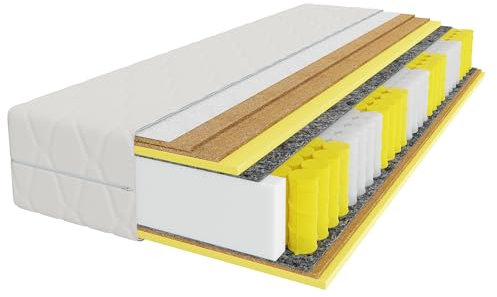 Mebligo - Matratze 180x200 cm, Taschenfederkernmatratze, Höhe 24 cm, Härtegrad H4, 7 Zonen Matratze mit Kokosmatte, Taschenfedern 18 cm - Royal Elegance Serie