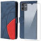 FHSYCR Hülle für Motorola Moto G54 5G Leder Handyhülle mit Displayschutzfolie, mit Kartenfächer und Magnetverschluss, PU Flip Brieftasche Case Schutzhülle für Motorola Moto G54 5G - Blau