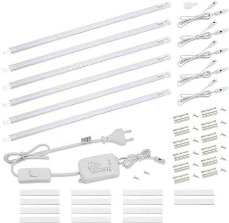 da LIGHT LED Unterbauleuchte mit Schalter 8.5W 760LM 3000k Warmweiß Lichtleiste Küchenlampe Vitrinenbeleuchtung Schrankbeleuchtung mit 6x26cm Stripes für Küche Schrank Erweiterbar durch Stecksystem