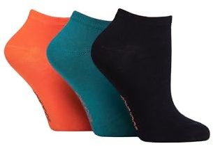 SockShop Ladies Striped, Plain and Mesh Bamboo Trainer Socks Pack of 3 (UK, Numeric, 4, 8, Regular, Regular, Mandarin Plain)