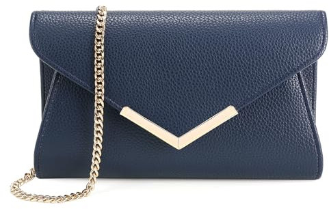 Milisente Clutch-Taschen für Damen, Hochzeit, Leder, Abendtasche, Metallic, Schultertasche, Geprägtes Leder, Marineblau