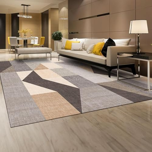 HOMFINE Moderner Wohnzimmer Teppich-Waschbar Teppich Kurzflor Teppich Schlafzimmer Flauschiger rutschfest Teppich, Esszimmer Teppich, Geometrischer Teppich 200 x300 cm, Grau Braun
