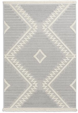 Schöner Wohnen Kollektion Hochwertiger Outdoor Teppich wetterfest - Teppich Wohnzimmer - Außen Teppich strapazierfähig Balkon, Terasse, Garten - Ethno Rauten grau 160 x 230 cm