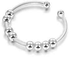 SILBERTALE 925 Sterling Silber Spinner Ring Angst Anxiety Anti Stress Ringe 8 Rotierende Beads Dekompressionsring Verstellbar Ring Größe 55 bis 60