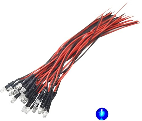20pcs 12 Volt 3mm Vorverdrahtete blaues Blinkende LED-Lichter, die Dioden 1.5Hz einfarbige blinkende 7.9 Zoll DC 12v LED-Licht-klare Linse ausstrahlen Kleine LED-Lampen DIY Beleuchtungsprojekte