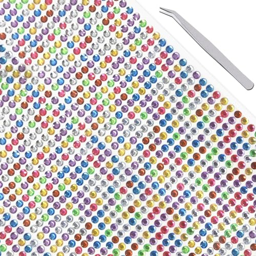 Voarge 640 Stück Strasssteine selbstklebend,Runde Schmucksteine zum Aufkleben mit Pinzette,für DIY Fingernagel Handy-Kleidung Dekorationen (Bunt, 5mm)