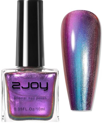 Purple Nail Polish - Chameleon Holographic Nail Varnish - 60 Second Quick Dry Nail Polish - Purple To Gold Chrome Nail Polish Long Lasting No Chip No Bake UV Lamp For Manicure Home