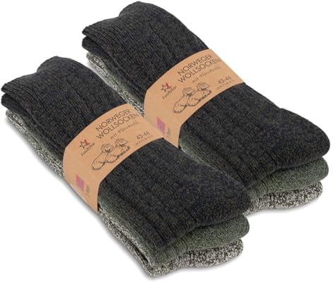 Herren Winter Wollsocken (6 Paar) Norweger Socken mit Frottee