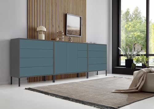 BMG Möbel Sideboard mit Metallfüßen »Mailand Set 8«, Korpus in Anthrazit und Fronten in Petrol, Anti-Fingerprint-Beschichtung