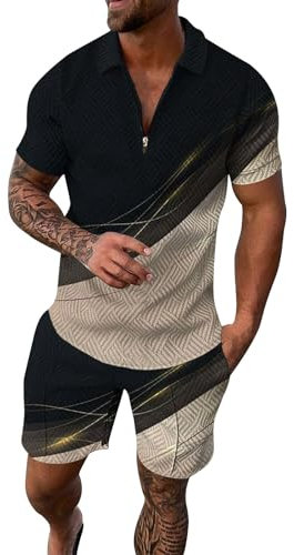 Short Homme Ete Ensemble Polo et Short pour Hommes Tenues d'Été Costume à Manches Courtes 2 Pièces Costume de Survêtement Shorts Polo Manche Courte Ensemble Décontracté Ete pour Hommes