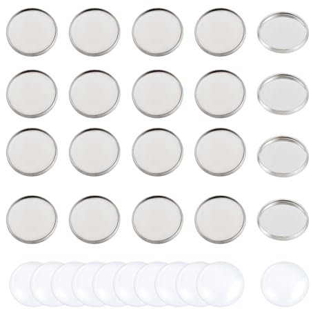 UNICRAFTALE 50 ensemble Kits de Fabrication de Cabochons Ronds et Plats en Forme de Dôme Vierge 16mm coupelles à Bord Uni Acier Inoxydable et Cabochon en Verre Transparent pour Fabrication de Bijoux